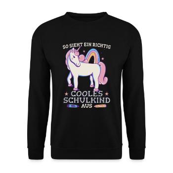Mädchen Schultüte Schulkind Schülerin Einhorn - Unisex Pullover - Schwarz - Vorne - Alina (178cm) & Michal (187cm)