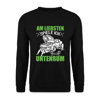 Männer Automechaniker Humor Lustig Auto - Unisex Pullover - Schwarz - Vorne - Alina (178cm) & Michal (187cm)