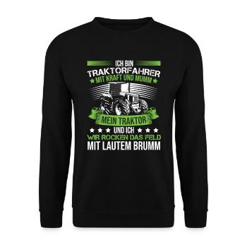Ich bin Traktorfahrer - Unisex Pullover - Schwarz - Vorne - Alina (178cm) & Michal (187cm)