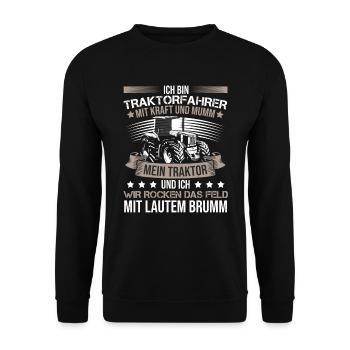 Ich bin Traktorfahrer - Unisex Pullover - Schwarz - Vorne - Alina (178cm) & Michal (187cm)