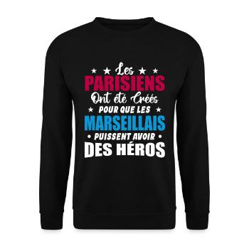 Parisiens Vs Marseillais Humour et drôles - Sweat-shirt Unisexe - noir - Devant - Alina (178cm) & Michal (187cm)