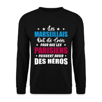 Marseillais Vs Parisiens Humour et drôles - Sweat-shirt Unisexe - noir - Devant - Alina (178cm) & Michal (187cm)