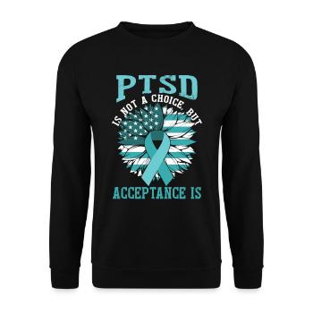 PTBS ist keine Wahl, aber Akzeptanz ist es - Unisex Pullover - Schwarz - Vorne - Alina (178cm) & Michal (187cm)