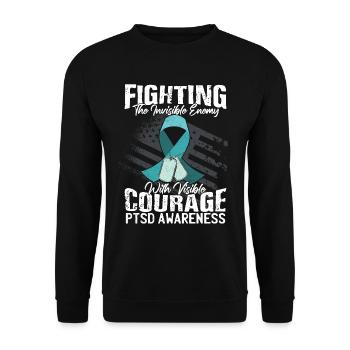 PTSD Awareness Gift Teal Ribbon US Veteran - Unisex Sweatshirt - black - Front - Alina (178cm) & Michal (187cm)