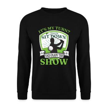 Genießen Sie die Show Golfen Lustiges Golf - Unisex Pullover - Schwarz - Vorne - Alina (178cm) & Michal (187cm)