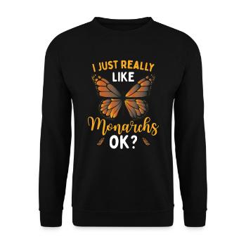 Monarchfalter-Insekt - Unisex Pullover - Schwarz - Vorne - Alina (178cm) & Michal (187cm)