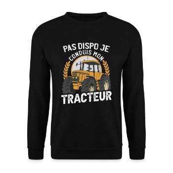 Pas Dispo Je Conduis Mon Tracteur - Sweat-shirt Unisexe - noir - Devant - Alina (178cm) & Michal (187cm)
