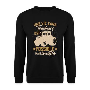 Tracteur Dicton Drole - Sweat-shirt Unisexe - noir - Devant - Alina (178cm) & Michal (187cm)