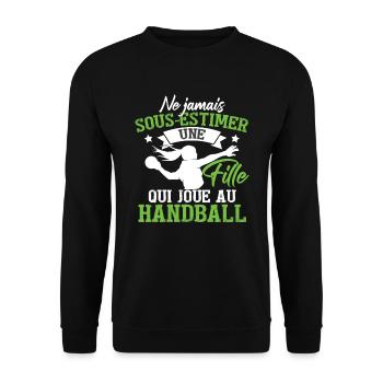 Fille Handball Drôle - Sweat-shirt Unisexe - noir - Devant - Alina (178cm) & Michal (187cm)
