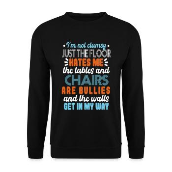 Retro Tollpatschiger Witz Humor - Unisex Pullover - Schwarz - Vorne - Alina (178cm) & Michal (187cm)