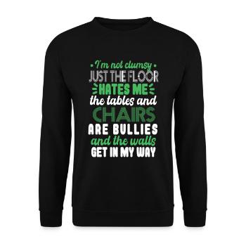 Lustig Humorvoll Tollpatschiger Spruch - Unisex Pullover - Schwarz - Vorne - Alina (178cm) & Michal (187cm)