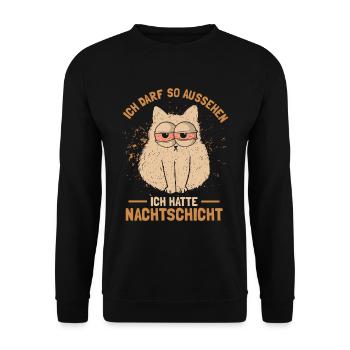 Katze Nachtdienst Schichtarbeiter Nachtschicht - Unisex Pullover - Schwarz - Vorne - Alina (178cm) & Michal (187cm)