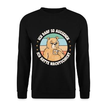 Bär Nachtschicht Schichtarbeiter Schichtdienst - Unisex Pullover - Schwarz - Vorne - Alina (178cm) & Michal (187cm)