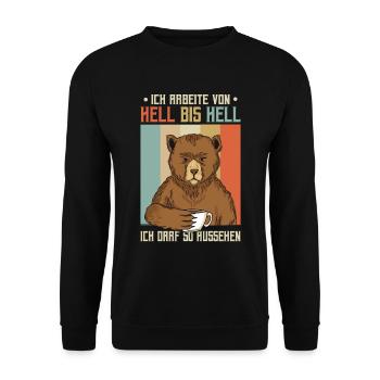 Ich arbeite von hell bis hell Bär - Unisex Pullover - Schwarz - Vorne - Alina (178cm) & Michal (187cm)
