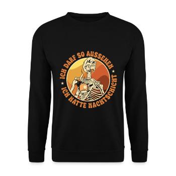 Ich hatte Nachtschicht - Unisex Pullover - Schwarz - Vorne - Alina (178cm) & Michal (187cm)