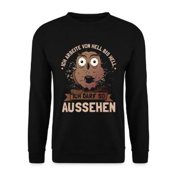 Ich arbeite von hell bis hell - Unisex Pullover - Schwarz - Vorne - Alina (178cm) & Michal (187cm)