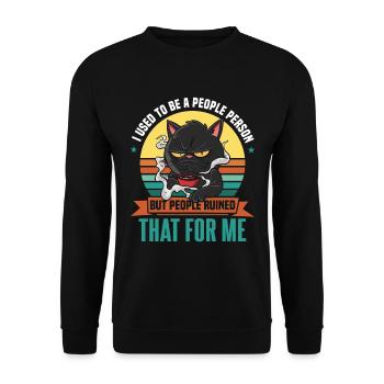 Früher war ich ein geselliger Mensch Katzenkaffee - Unisex Pullover - Schwarz - Vorne - Alina (178cm) & Michal (187cm)