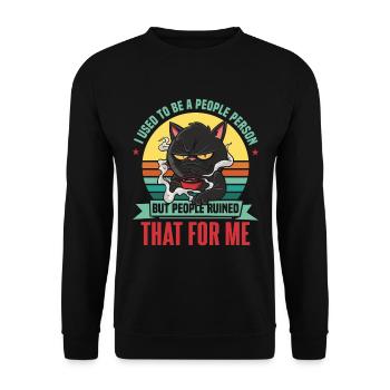 Früher war ich ein geselliger Mensch Lustige Katze Asozial - Unisex Pullover - Schwarz - Vorne - Alina (178cm) & Michal (187cm)