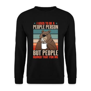 Früher war ich ein geselliger Mensch Bär Kaffee - Unisex Pullover - Schwarz - Vorne - Alina (178cm) & Michal (187cm)