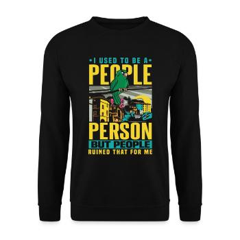 Vogel Früher war ich ein geselliger Mensch Antisozial - Unisex Pullover - Schwarz - Vorne - Alina (178cm) & Michal (187cm)