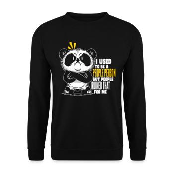 Panda Asozial Früher war ich ein geselliger Mensch - Unisex Pullover - Schwarz - Vorne - Alina (178cm) & Michal (187cm)