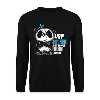 Früher war ich ein Mensch Humor Panda - Unisex Pullover - Schwarz - Vorne - Alina (178cm) & Michal (187cm)