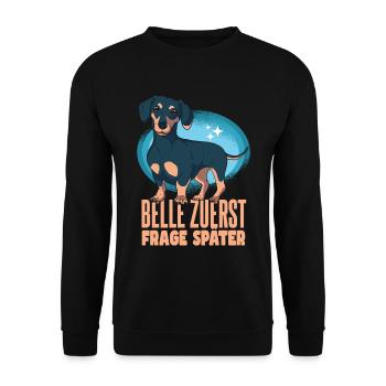 Dachshund Dackel Rauhaardackel Haustier - Unisex Pullover - Schwarz - Vorne - Alina (178cm) & Michal (187cm)