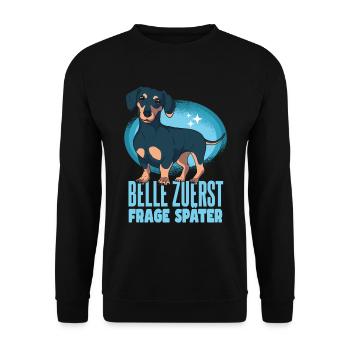 Hundebesitzer Sprüche Dackel Lustig - Unisex Pullover - Schwarz - Vorne - Alina (178cm) & Michal (187cm)