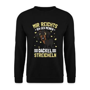 Dachshund Hund Dackel Gassi Spruch - Unisex Pullover - Schwarz - Vorne - Alina (178cm) & Michal (187cm)