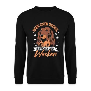 Lustiger Dackel Spruch - Unisex Pullover - Schwarz - Vorne - Alina (178cm) & Michal (187cm)