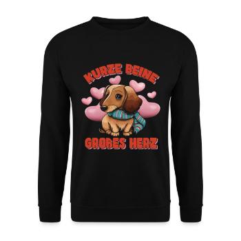Kurze Beine Großes Herz Dachshund Rauhaardackel - Unisex Pullover - Schwarz - Vorne - Alina (178cm) & Michal (187cm)
