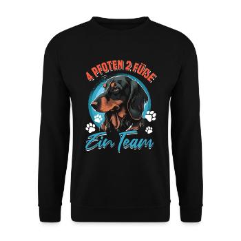 4 Pfoten 2 Füße EinTeam Dackel - Unisex Pullover - Schwarz - Vorne - Alina (178cm) & Michal (187cm)