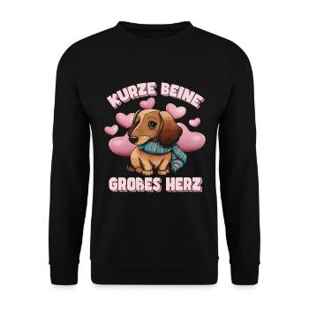 Kurze Beine Großes Herz Dackel Dachshund - Unisex Pullover - Schwarz - Vorne - Alina (178cm) & Michal (187cm)