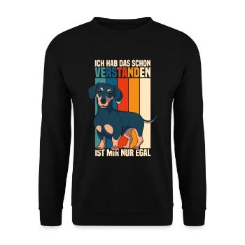 Lustige Dackel Sprüche Dachshund Geschenk - Unisex Pullover - Schwarz - Vorne - Alina (178cm) & Michal (187cm)