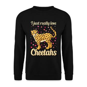 Ich liebe Geparden einfach - Unisex Pullover - Schwarz - Vorne - Alina (178cm) & Michal (187cm)