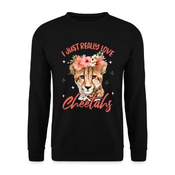Ich liebe Geparden einfach - Unisex Pullover - Schwarz - Vorne - Alina (178cm) & Michal (187cm)