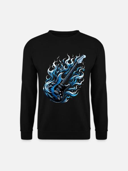 E-Gitarre mit Flammen - Heavy Metal - Unisex Pullover - Schwarz