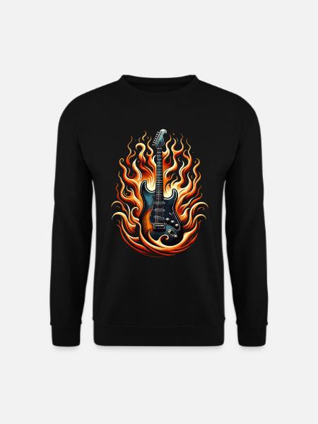 E-Gitarre mit Flammen - Unisex Pullover - Schwarz