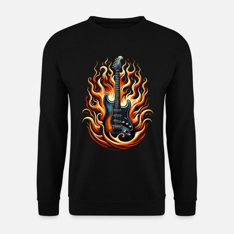 E-Gitarre mit Flammen - Unisex Pullover - Schwarz