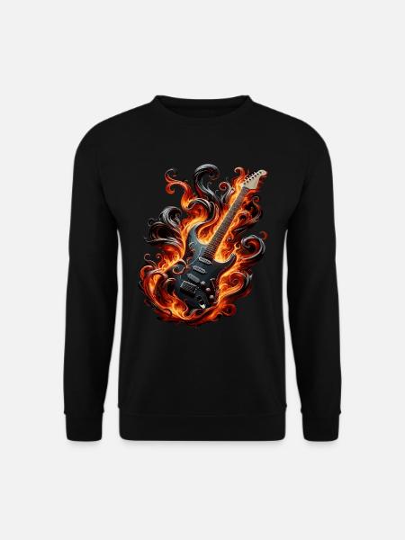 E-Gitarre mit Flammen - Unisex Pullover - Schwarz