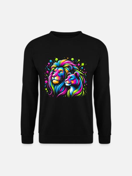 Löwe und Löwin Kunst Tierliebhaber Bunt Löwe - Unisex Pullover - Schwarz