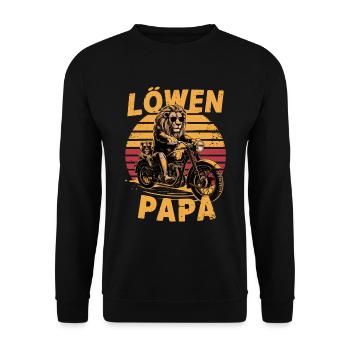 Löwenpapa für Papa und Kinder Löwe Motorrad - Unisex Pullover - Schwarz - Vorne - Alina (178cm) & Michal (187cm)