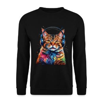 Casque de chat coloré drôle animal design imprimé - Sweat-shirt Unisexe - noir - Devant - Alina (178cm) & Michal (187cm)