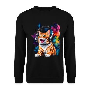 Casque de chat coloré drôle animal design imprimé - Sweat-shirt Unisexe - noir - Devant - Alina (178cm) & Michal (187cm)