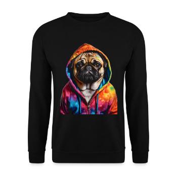 Mops Hoodie Hund Bunt Lustig Tier Design Print - Unisex Pullover - Schwarz - Vorne - Alina (178cm) & Michal (187cm)