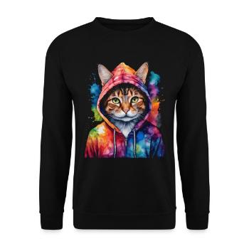 Katze Hoodie Bunt Lustig Tier Design Print - Unisex Pullover - Schwarz - Vorne - Alina (178cm) & Michal (187cm)