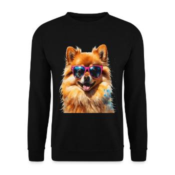 Pomeranian Zwergspitz Sonnenbrille Hund Print - Unisex Pullover - Schwarz - Vorne - Alina (178cm) & Michal (187cm)