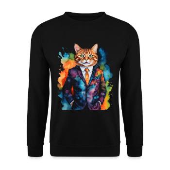 Katze Anzug Bunt Lustig Lustig Tier Design Print - Unisex Pullover - Schwarz - Vorne - Alina (178cm) & Michal (187cm)