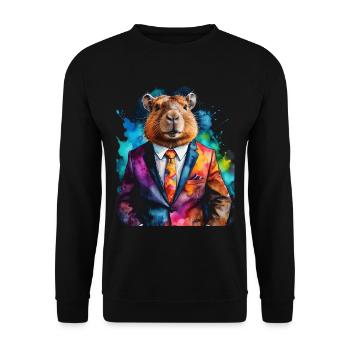 Capybara Anzug Capy Bunt Tier Design Print - Unisex Pullover - Schwarz - Vorne - Alina (178cm) & Michal (187cm)