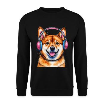 Shiba Inu Casque Chien Drôle Animal Design Imprimer - Sweat-shirt Unisexe - noir - Devant - Alina (178cm) & Michal (187cm)